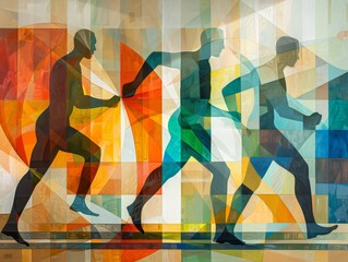 Poster - Abstract silhouette art, blend of human forms and geometric shapes, playing with light and shadow, creative and intriguing