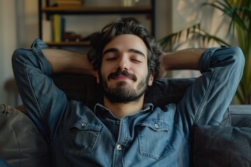 Person Resting. Handsome Young Man Relaxing at Home After a Hard Day at Work