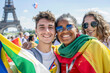 International fans from different countries celebrate the 2024 Olympic Games together in the streets of Paris.