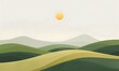 A landscape of flat design rolling hills in alternating shades of green and earth tones, Generative AI