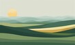 A landscape of flat design rolling hills in alternating shades of green and earth tones, Generative AI