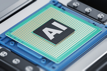 Poster - AI microchip closeup, technology and machine learning