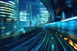 Train Background. Abstract Motion Blur of Train Inside Tokyo Tunnel with City Landscape