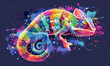 abstract illustration of a chameleon in childish style, logo for t-shirt print
