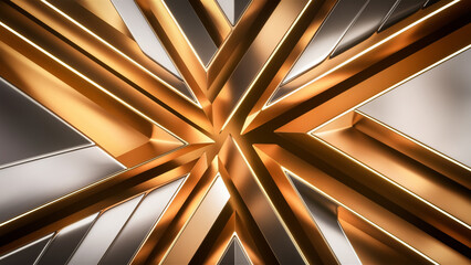 Wall Mural - A shiny metallic background of gold and rhodium, formed by straight and curved lines.