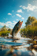 a big fish jumps out of the water. Selective focus.