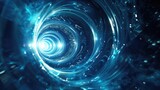 Fototapeta  - Time Background. Abstract Journey through Retro Neon Warp Space Tunnel in Blue Glow