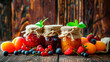 different jams in a jar. Selective focus.