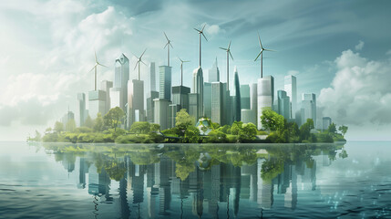 Poster -  a future cityscape powered entirely by Renewable Energy Technologies.