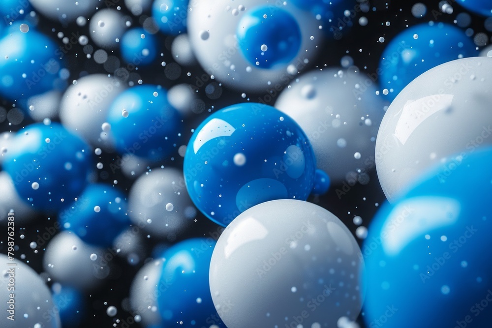 3D rendering of a blue and white abstract background with spheres of ...