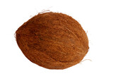 Peeled coconut isolated on transparent layered background.