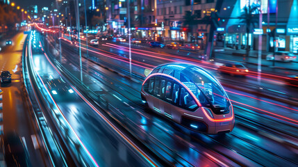 Poster - the future of transportation with self-driving vehicles and smart infrastructure.