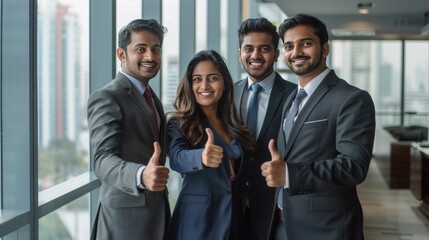 Corporate Indian Business Owners Giving Thumbs Up in Modern Office Setting generative ai