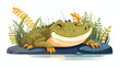 Cute crocodile sleeping. Happy funny alligator in S
