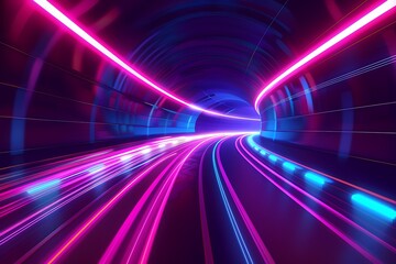 Poster - Abstract futuristic background with colorful light streaks and glowing lines on a dark backdrop, creating an atmosphere of speed, motion or technology glow