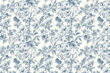 Poster - Toile floral pattern tapestry. Vintage botanical wallpaper pattern. Background image. Created with Generative AI technology