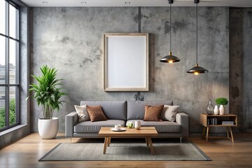 Wall Mural - Living room blank frame mockup