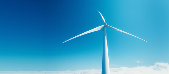 wind turbine is standing tall in the sky above a blue sky