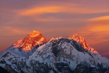 Poster - Evening sunset view of Mount Everest and Lhotseu