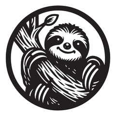 Sticker - Black and White Sloth Vector  Silhouettes - Sloth Silhouette