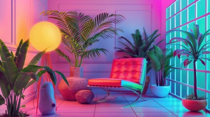 Wall Mural - Specify the use of bold, contrasting colors like hot pink, electric blue, and lime green to capture the essence of 80's and 90's nostalgia.