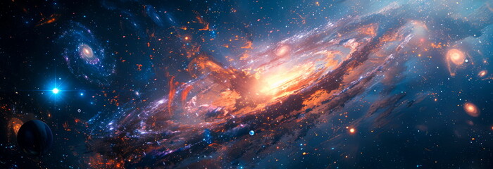 dynamic science background with swirling galaxies and cosmic dust, representing the vastness and wonder of the universe.