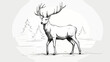 Beautiful sketch drawing of standing male deer rein