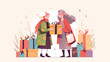 Elderly women exchanging holiday gifts. Female frie