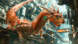 New year dragon fighting scene close up view. dragon monster fighting scene in city background.