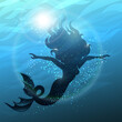 The Beautiful Mermaid Floating Underwater Vector Illustration
