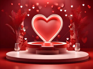 Poster - Valentine’s day Podium for product presentation, Platform illuminated by spotlights.