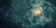 Ethereal Atmosphere Full Moon in Cloudy Night Sky
