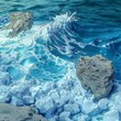 water in the Sea waves and rock at the beach 3d background illustration