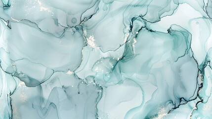 Poster - Glossy Marble-like Texture in Electric Blue and Pale Gray Alcohol Ink.