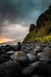 Ribeira da Janela. Volcanic  rock formations standing the Atlantic Ocean at dramatic sunrise, Madeira Island, Portugal