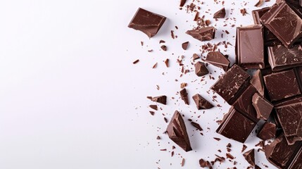 Poster - Dark chocolate pieces separated on a white backdrop