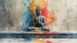 Watercolor painting of a buddha meditating.  AI generative.