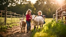 Kinder Auf Dem Bauernhof Streicheln Tier