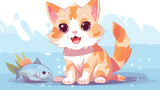 Fototapeta Pokój dzieciecy - Cute adorable cat sitting with fish in mouth. Sweet