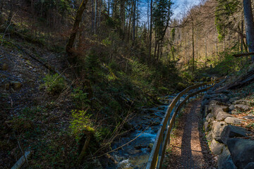 Canvas Print - Beautiful spring hike to the Niedersonthofen waterfall in the Allgau