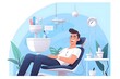Dentistry. A man sits in a dental chair in a flat style
