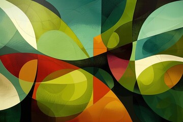 Canvas Print - Rich range and green abstract shapes in a rounded form