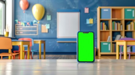 School education online teaching app phone green screen mockup