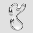 Liquid metal letter J with a fluid droplet shape and glossy finish, Y2K chrome style isolated on a white background. 3D typography for retro futuristic design