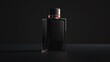 © inthasone - men's perfume bottle with a clean and austere design on a plain, matte black background. Mockup for design