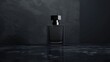 © inthasone - men's perfume bottle with a clean and austere design on a plain, matte black background. Mockup for design