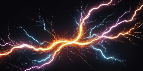 Wall Mural - flash of lightning on dark background, banner design. thunderstorm