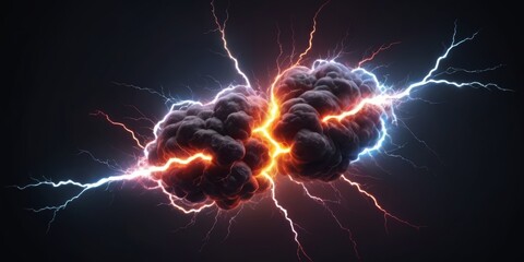 Wall Mural - flash of lightning on dark background, banner design. thunderstorm