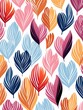 Scribble hearts, leafy strokes, nonstop pattern, flat color, white base ,  seamless pattern