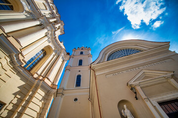 Canvas Print - Upward view of Vilnius ancient buildings, Lithuania